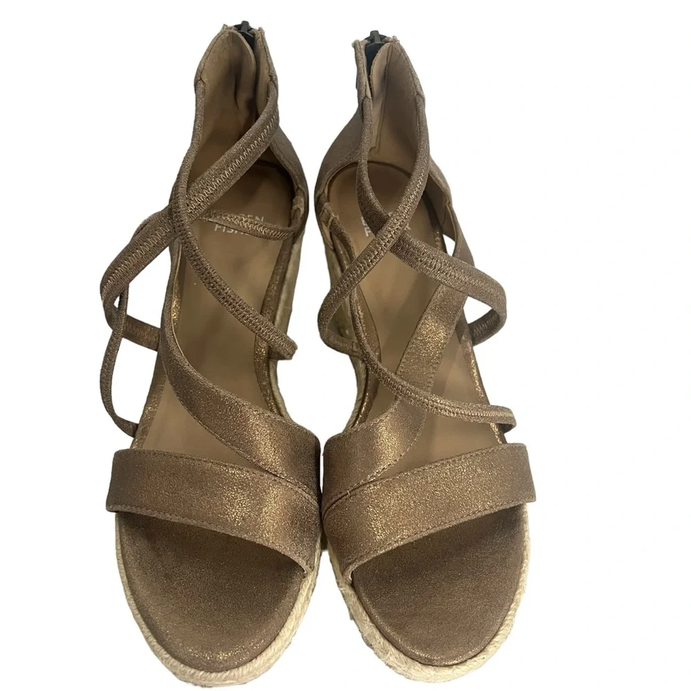 Eileen Fisher‎ Wanda Metallic Leather Wedge Espadrilles Sandals Women Size 8.5